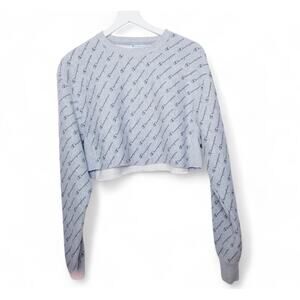 CHAMPION Reverse Weave Cotton Blend Gray Logo Crop Sweatshirt - Size X-Small
